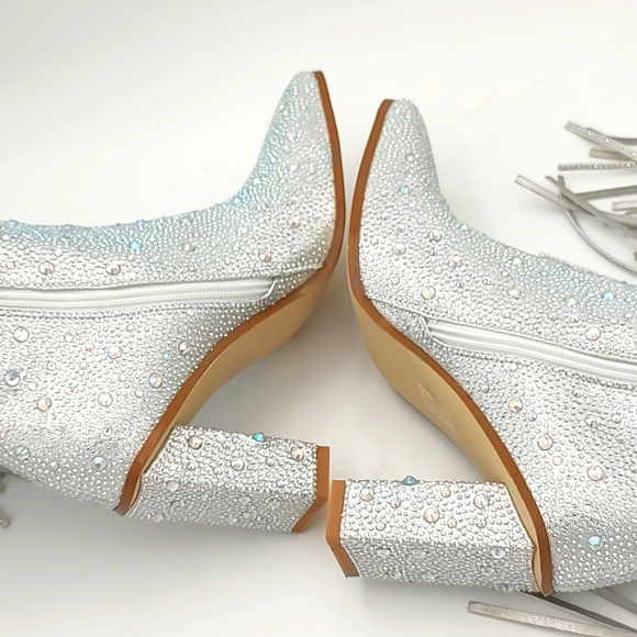 Women's Silver Fringe Rhinestone Cowboy Boots Silver 7 - Picture 6 of 16